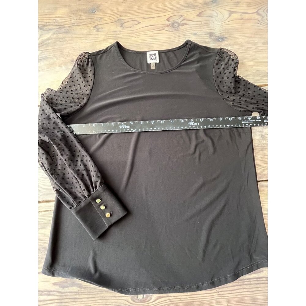 Anne Klein Sheer Puff Sleeve Blouse Womens M Black Stretch Whimsigoth - Picture 5 of 6